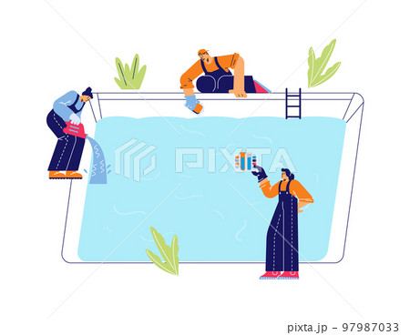 Emblem or banner for Pool cleaning service, flat vector illustration isolated. 97987033
