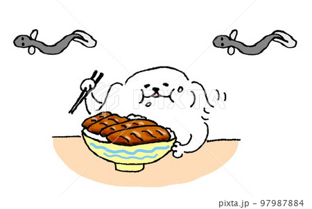 うな丼を食べる犬 97987884