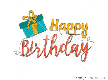 One single line drawing of cute and fabulous typography quote - Happy Birthday. Calligraphic design for print, greeting card, banner, poster. Continuous line draw graphic design vector illustration 97988554