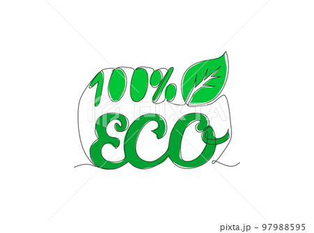 One continuous line drawing of natural and organic food typography quote - 100% Eco. Calligraphic design for print, card, label, banner, poster. Single line graphic draw design vector illustration 97988595