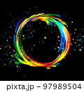 Colored circle splash on black background, vector illustration 97989504