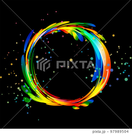 Colored circle splash on black background, vector illustration 97989504