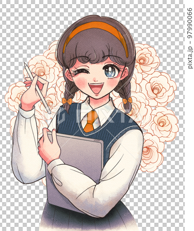 少女漫画風の薔薇の花に囲まれた美少女デジタル漫画家 97990066