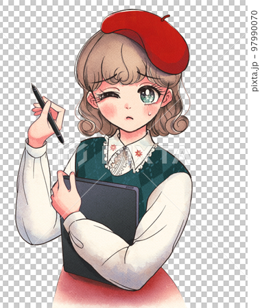 Slump, a cute digital manga artist wearing a beret 97990070