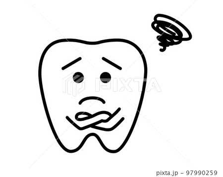 悩む、歯の可愛いキャラクター(黒色) 悩む、歯の可愛いキャラクター(黒色) 97990259