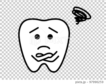 悩む、歯の可愛いキャラクター(黒色) 悩む、歯の可愛いキャラクター(黒色) 97990259