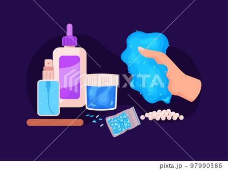 Hand of person squeezing a homemade slime toy flat vector illustration isolated. 97990386