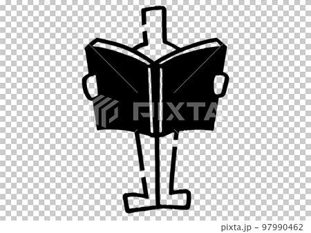 本を読む棒人間。手描きのベクターイラスト。 97990462