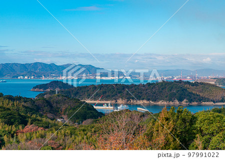 高島 神ト山から見た明地島・稲積島と福山市1 岡山県笠岡市 高島 神ト山から見た明地島・稲積島と福山市1 岡山県笠岡市 97991022