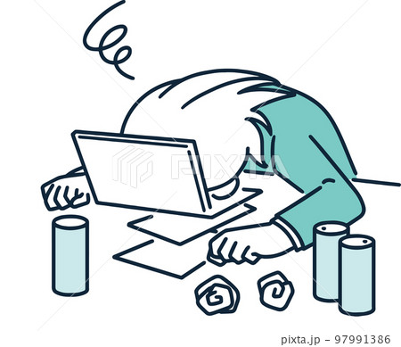 社畜　ブラック企業に勤める女性　シンプルイラスト 97991386