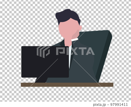 一個沒有工作動力的商人。無聊,麻煩。矢量圖 一個沒有工作動力的商人。無聊,麻煩。矢量圖 97991411