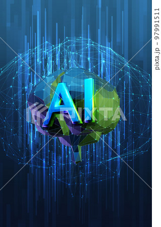 AI 人工知能をイメージしたCG背景 縦レイアウト AIロゴ入り AI 人工知能をイメージしたCG背景 縦レイアウト AIロゴ入り 97991511
