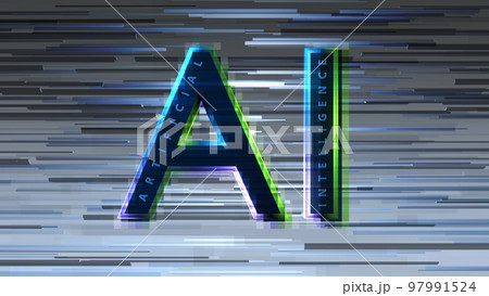 AI 人工知能をイメージした立体文字CG　グレーな背景 97991524
