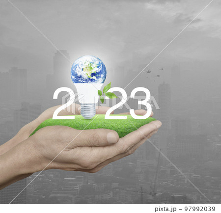 Happy new year 2023 green ecology and saving energy concept, Elements of this image furnished by NASA 97992039