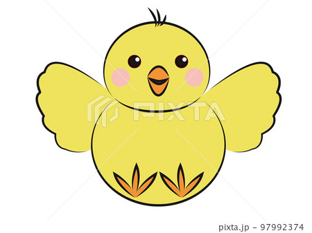 飛んでるひよこのかわいいイラスト　主線あり 全身 97992374