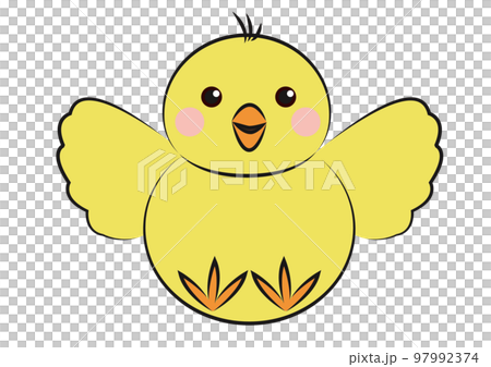 帶有主線、全身的飛行小雞的可愛插圖 97992374