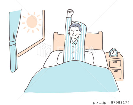 気持ちよく起床した男性 97993174