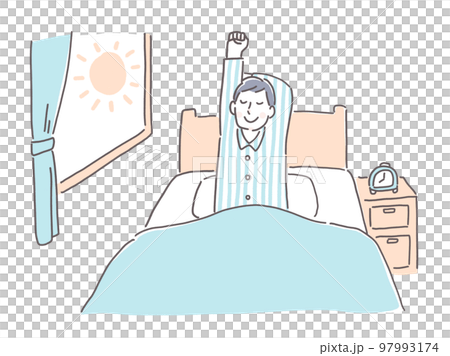 気持ちよく起床した男性 97993174