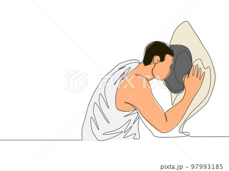 One continuous line drawing of muslim person kissing hajar aswad or black stone at Kaaba building, Masjidil Haram Saudi Arabia. Worshiping of muslim concept single line draw design vector illustration 97993185