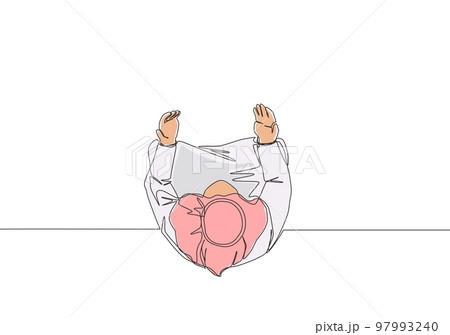 One continuous line drawing of muslim person raise and open hands praying, from top view. Islamic holy day Ramadan Kareem and Eid Mubarak pray concept single line draw design vector illustration One continuous line drawing of muslim person raise and open hands praying, from top view. Islamic holy day Ramadan Kareem and Eid Mubarak pray concept single line draw design vector illustration 97993240
