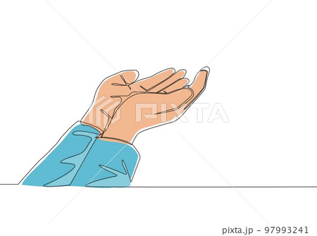 One single line drawing of muslim people open and raise hands to pray to God. Islamic holy day Ramadan Kareem and Eid Mubarak greeting card concept continuous line draw design vector illustration One single line drawing of muslim people open and raise hands to pray to God. Islamic holy day Ramadan Kareem and Eid Mubarak greeting card concept continuous line draw design vector illustration 97993241