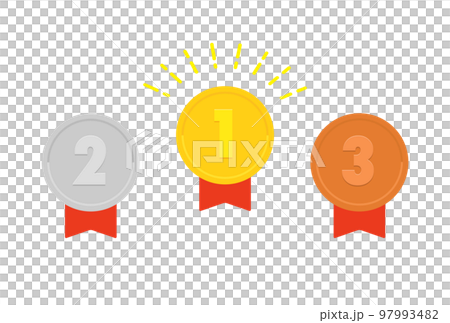 A material set for badges, medals, and medals with gold, silver, and bronze ribbons engraved with the numbers 1, 2, and 3. 97993482