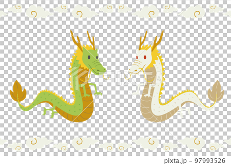 キュートな白竜と龍と雲のラインのセットイラスト 97993526