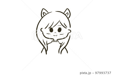 猫を被る女性の線画イラスト 猫を被る女性の線画イラスト 97993737