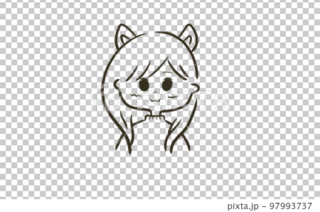 猫を被る女性の線画イラスト 猫を被る女性の線画イラスト 97993737