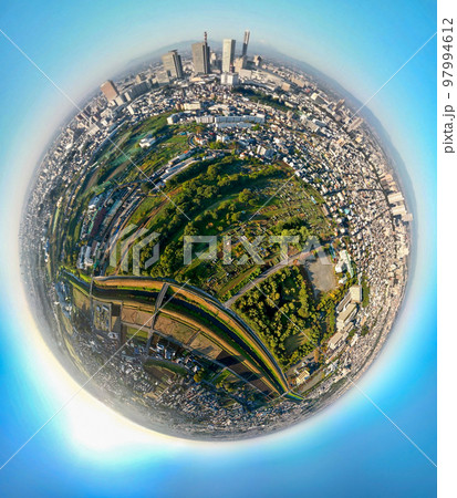 空撮　360度カメラで撮影した見沼田んぼ 97994612