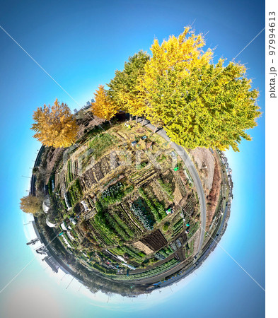 空撮　360度カメラで撮影した見沼田んぼ 97994613