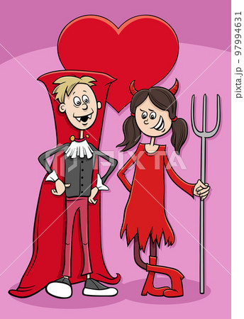 valentine card with cartoon couple in love 97994631