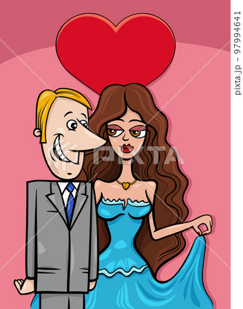 valentine card with cartoon couple in love 97994641