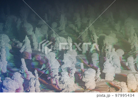 ライトアップされた山形蔵王の樹氷　山形県山形市 97995434