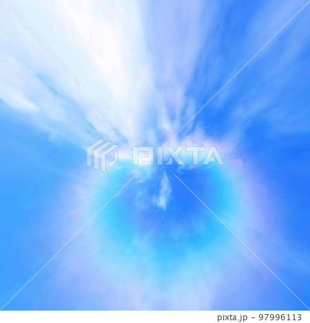 自然環境の概念で青空に浮かぶ雲と虹の輪のイラスト 97996113