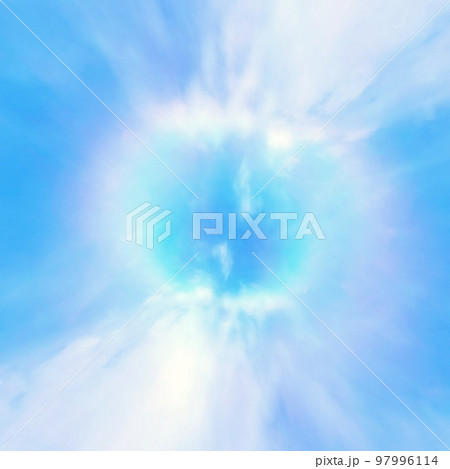 自然環境の概念で青空に浮かぶ雲と虹の輪のイラスト 97996114