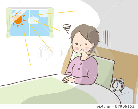 朝起きるのが辛いミドル女性のイラスト素材 朝起きるのが辛いミドル女性のイラスト素材 97996153