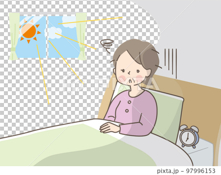 朝起きるのが辛いミドル女性のイラスト素材 朝起きるのが辛いミドル女性のイラスト素材 97996153