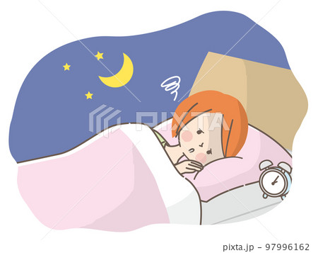 眠れずに困っている女性のイラスト素材 97996162