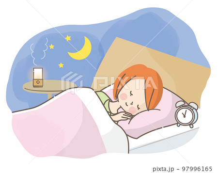 ベットでぐっすり眠る女性のイラスト素材 97996165