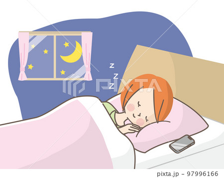 ベットでぐっすり眠る女性のイラスト素材 ベットでぐっすり眠る女性のイラスト素材 97996166