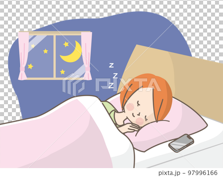 ベットでぐっすり眠る女性のイラスト素材 ベットでぐっすり眠る女性のイラスト素材 97996166