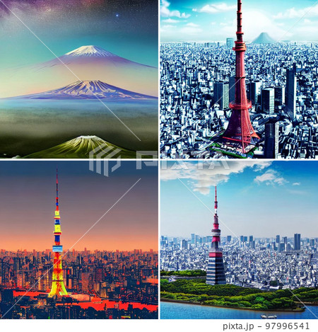 パラレルワ-ルド　3つの富士山　3つの東京タワー 97996541