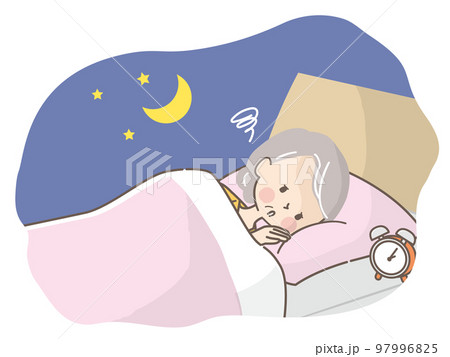 眠れずに困っているシニア女性のイラスト素材 97996825