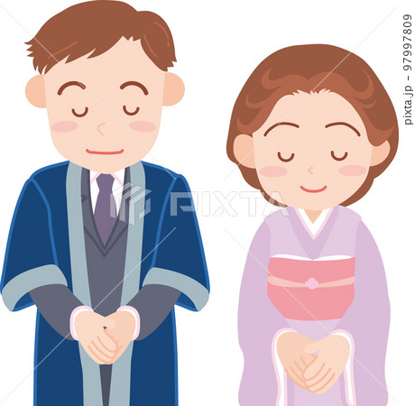 温泉旅館イメージ_女将と支配人_お辞儀_上半身 97997809