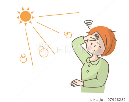 太陽の光が眩しくて辛い若い女性のイラスト素材 97998282