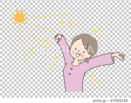 太陽の光を浴びながら伸びをするミドル女性 97998286