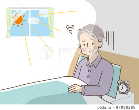 朝起きるのが辛いシニア男性のイラスト素材 朝起きるのが辛いシニア男性のイラスト素材 97998289
