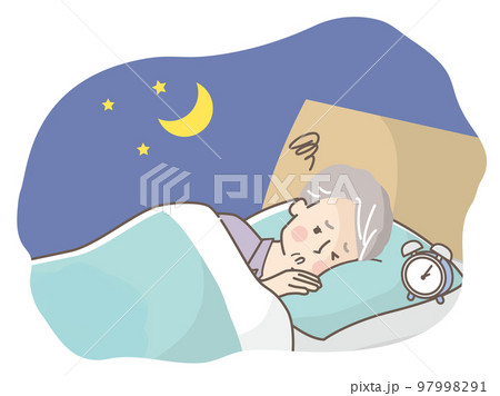 眠れずに困っているシニア男性のイラスト素材 97998291