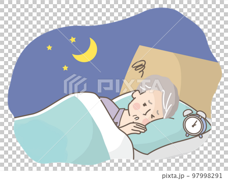 眠れずに困っているシニア男性のイラスト素材 97998291